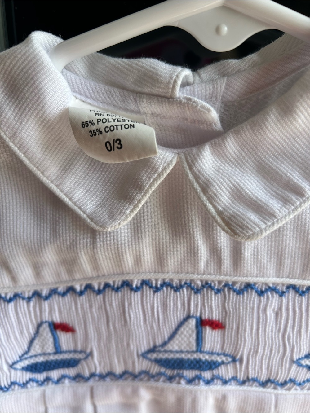 White Baby Smocked Sailboat Top with Peter Pan Collar